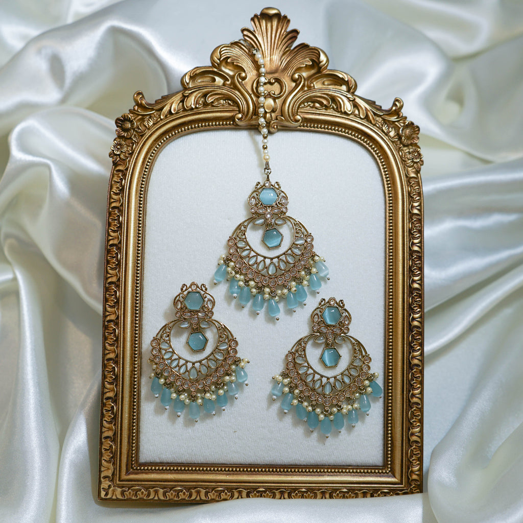 Indian Polki Tikka and Earrings Set