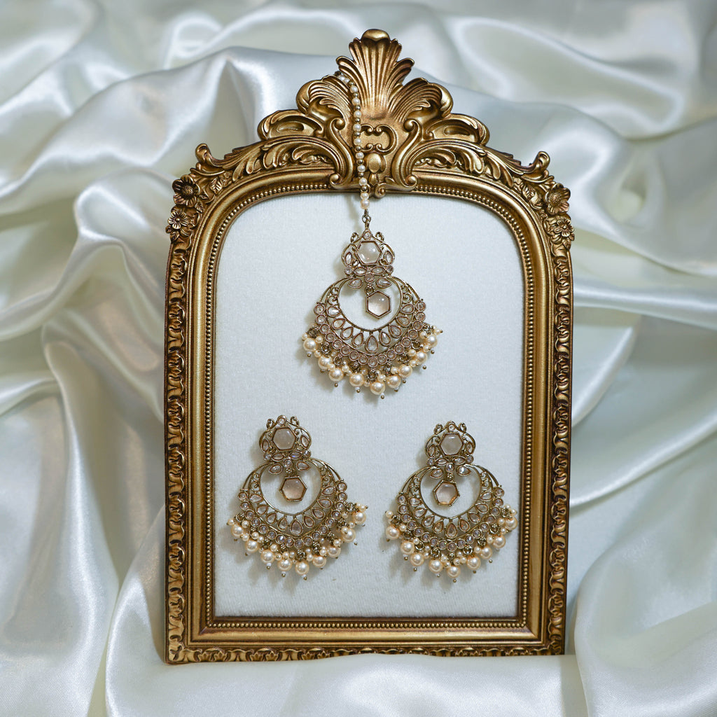 Indian Polki Tikka and Earrings Set