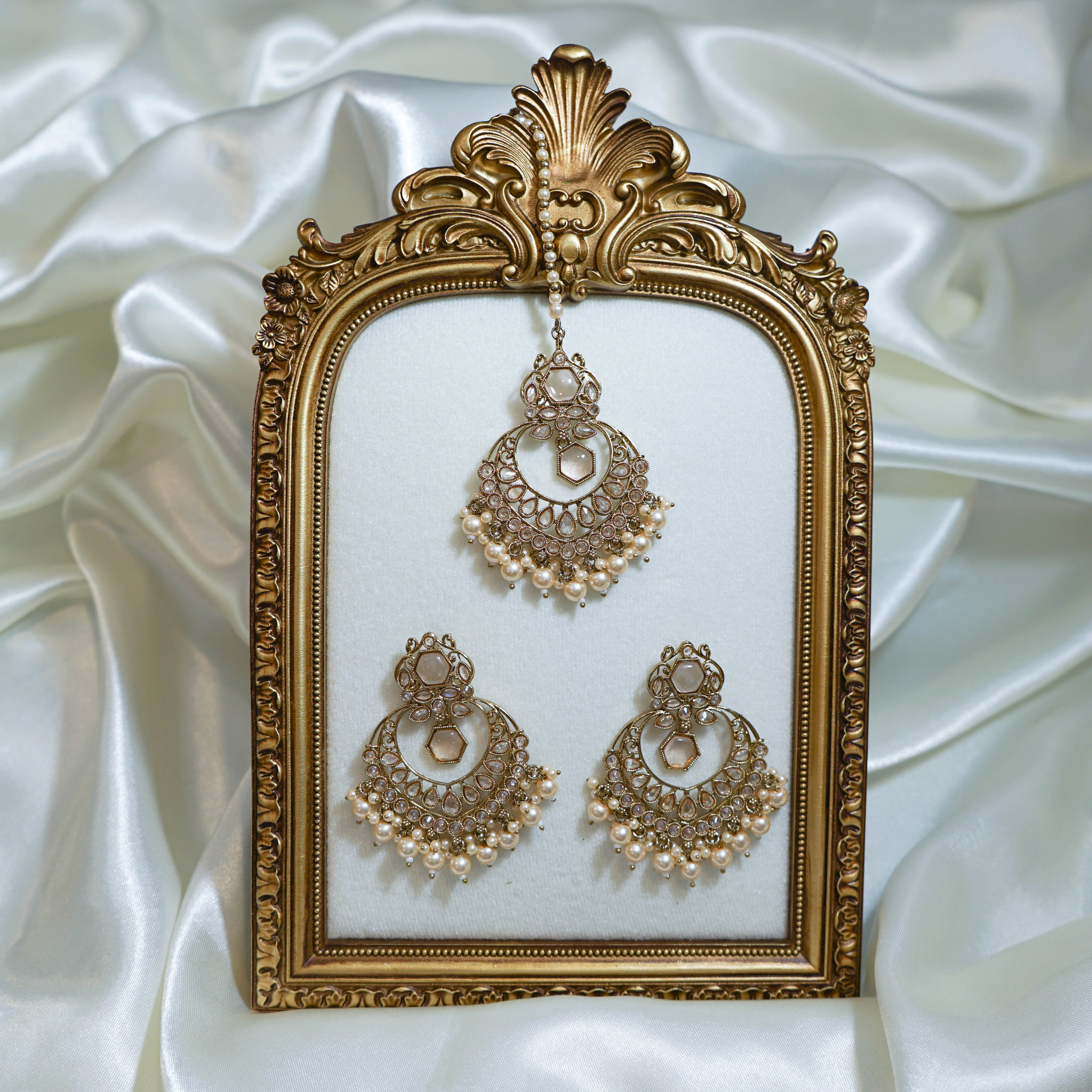 Indian Polki Tikka and Earrings Set