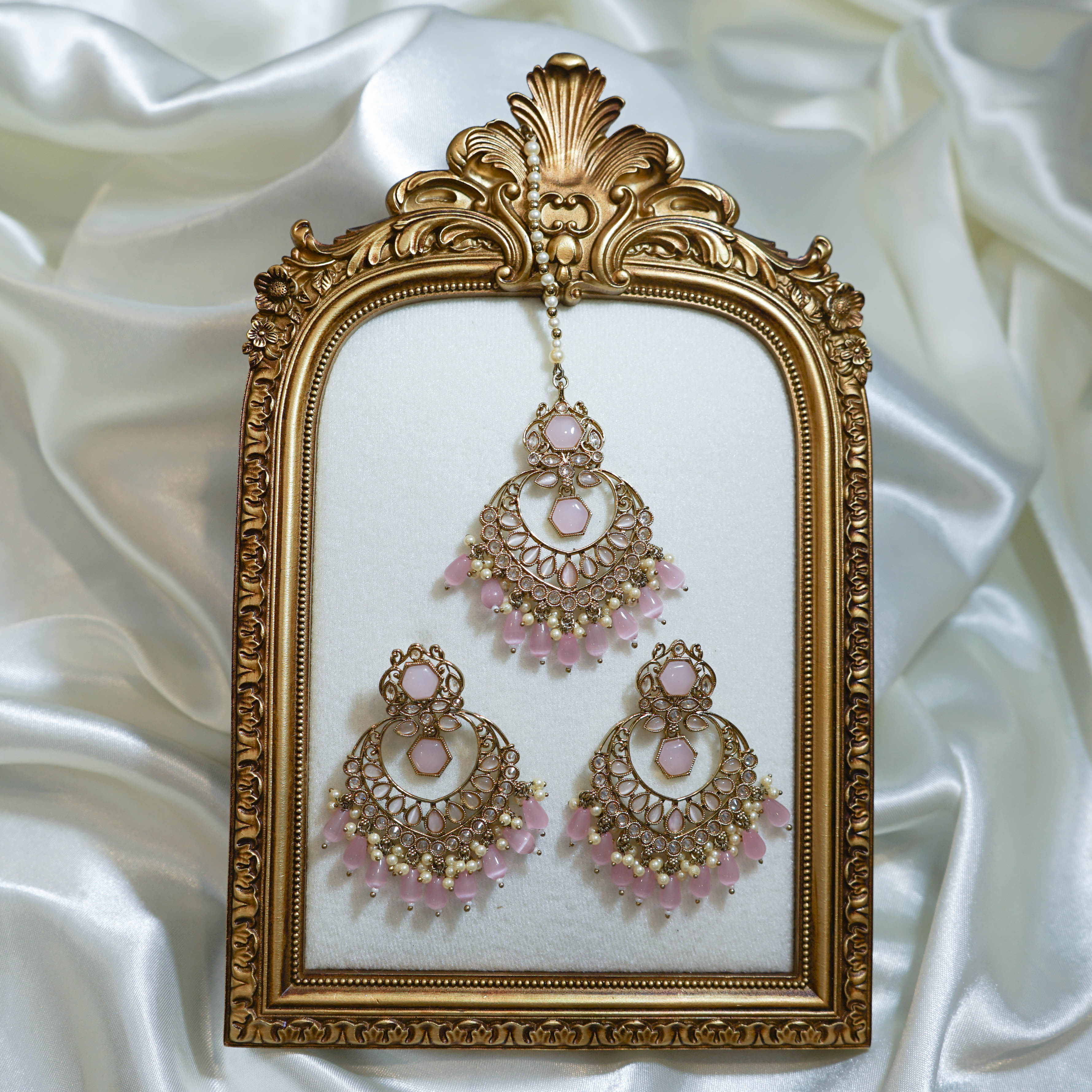 Indian Polki Tikka and Earrings Set