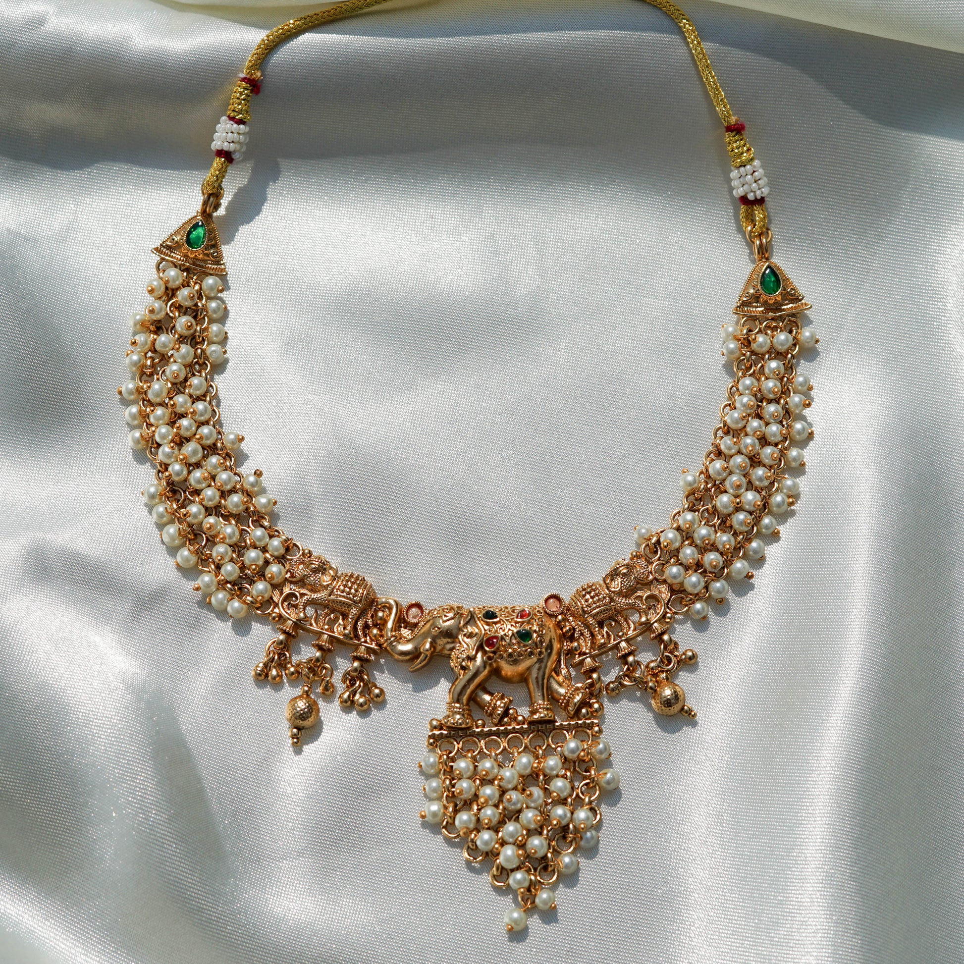 Elephant Motif Pearl Necklace Set