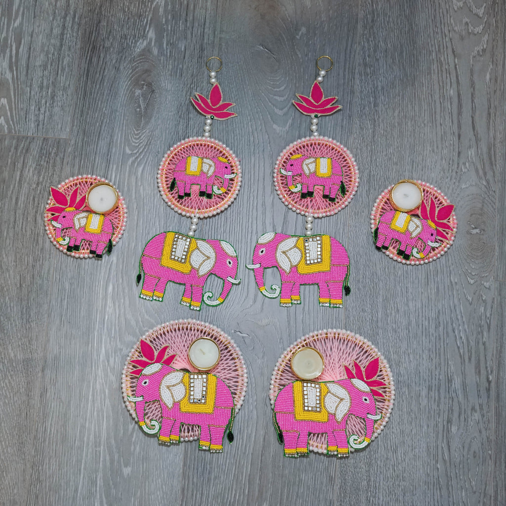 Pink Elephant & Lotus Decorative Set