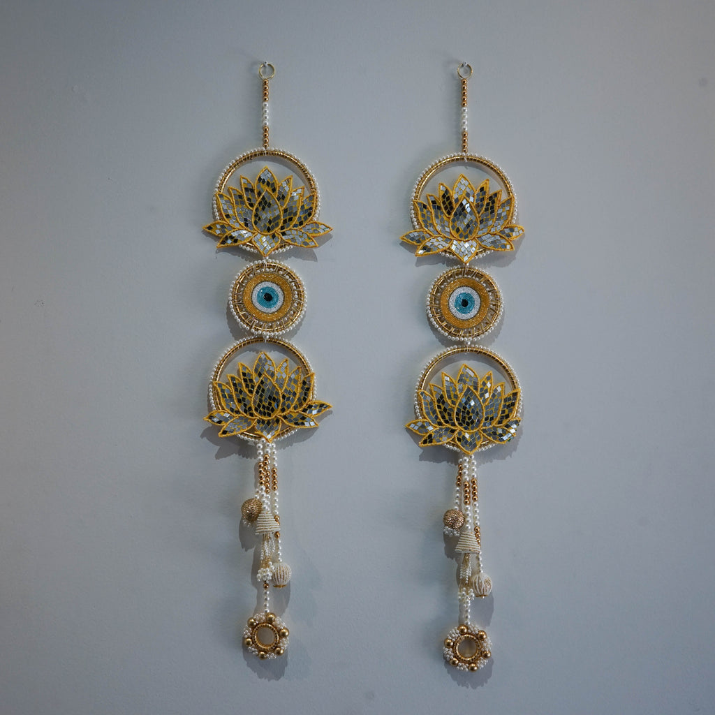Yellow Evil Eye & Mirror Lotus Hanging Decoration