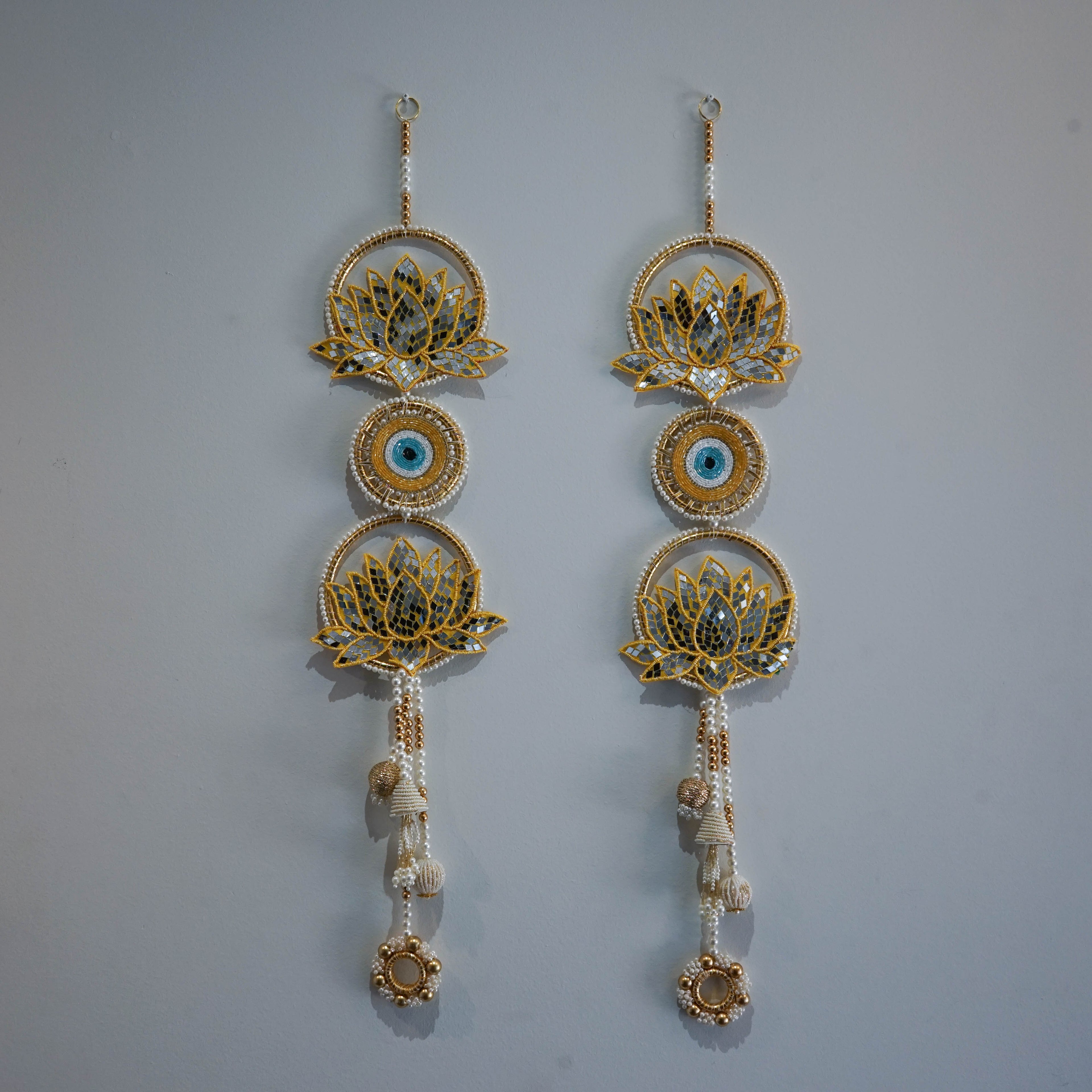 Yellow Evil Eye & Mirror Lotus Hanging Decoration