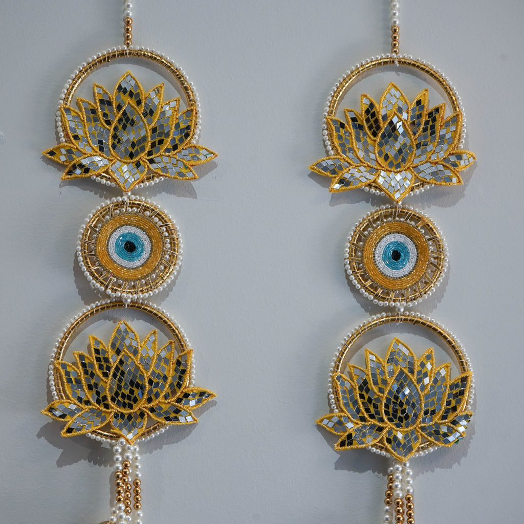 Yellow Evil Eye & Mirror Lotus Hanging Decoration