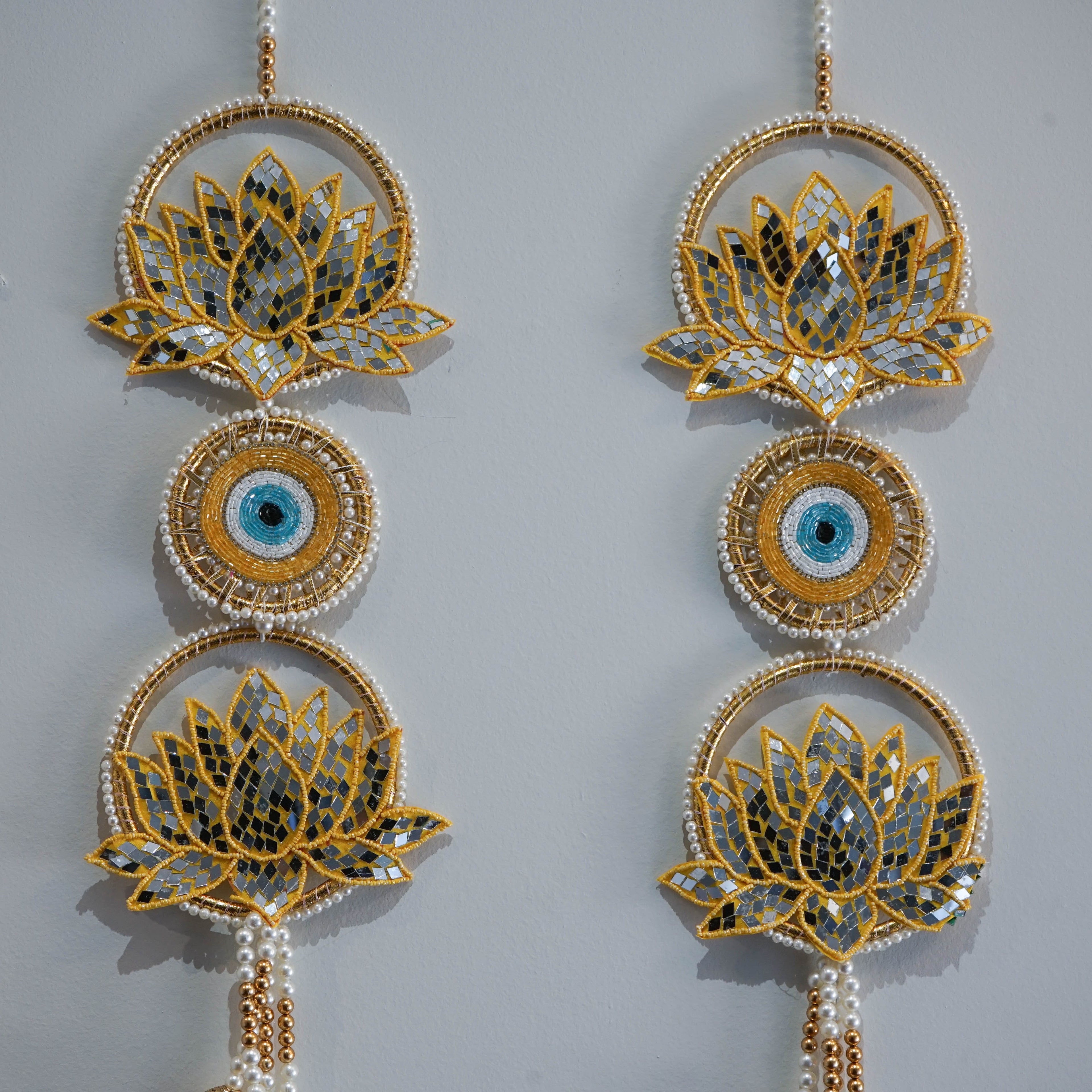 Yellow Evil Eye & Mirror Lotus Hanging Decoration