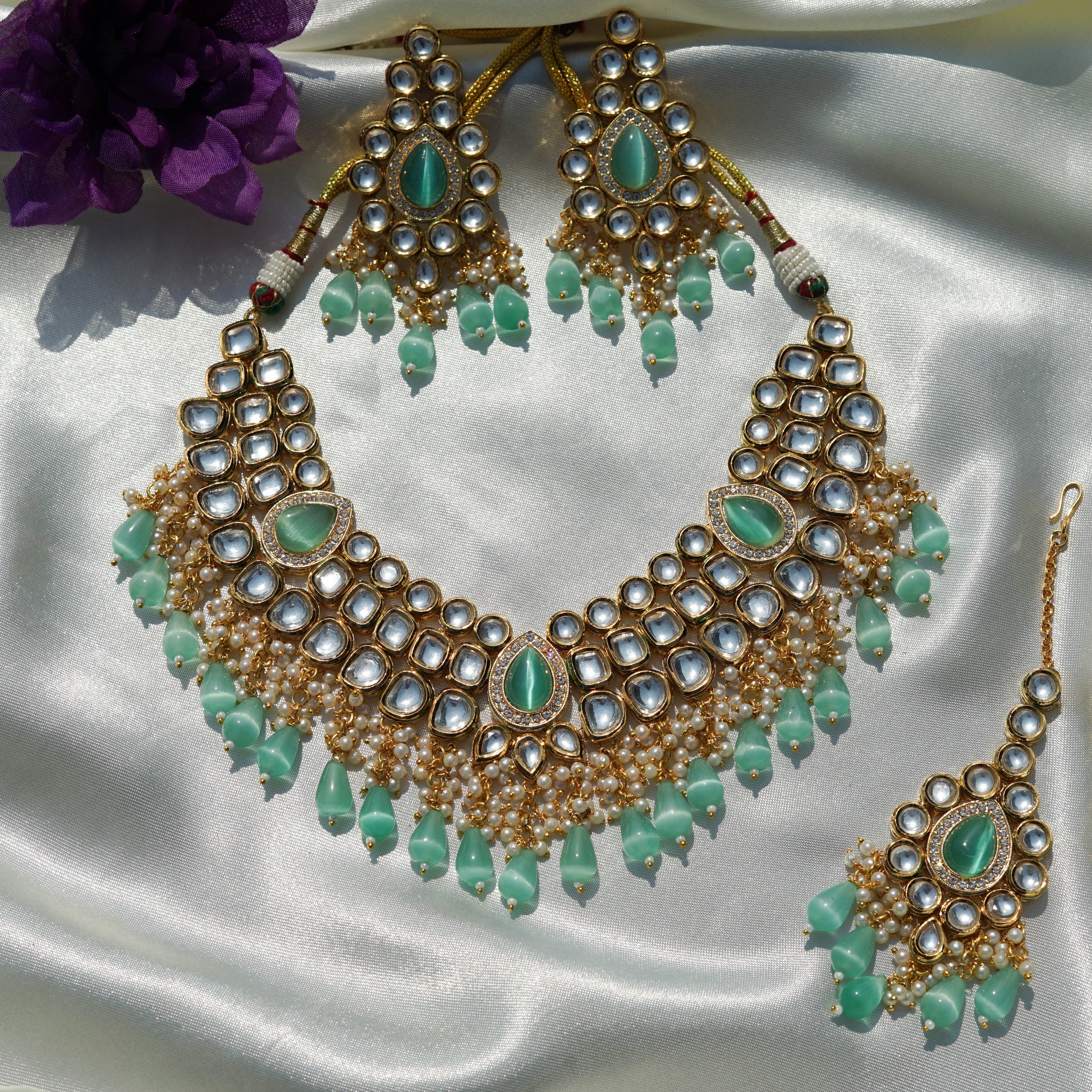 Teal Gemstone Kundan Set