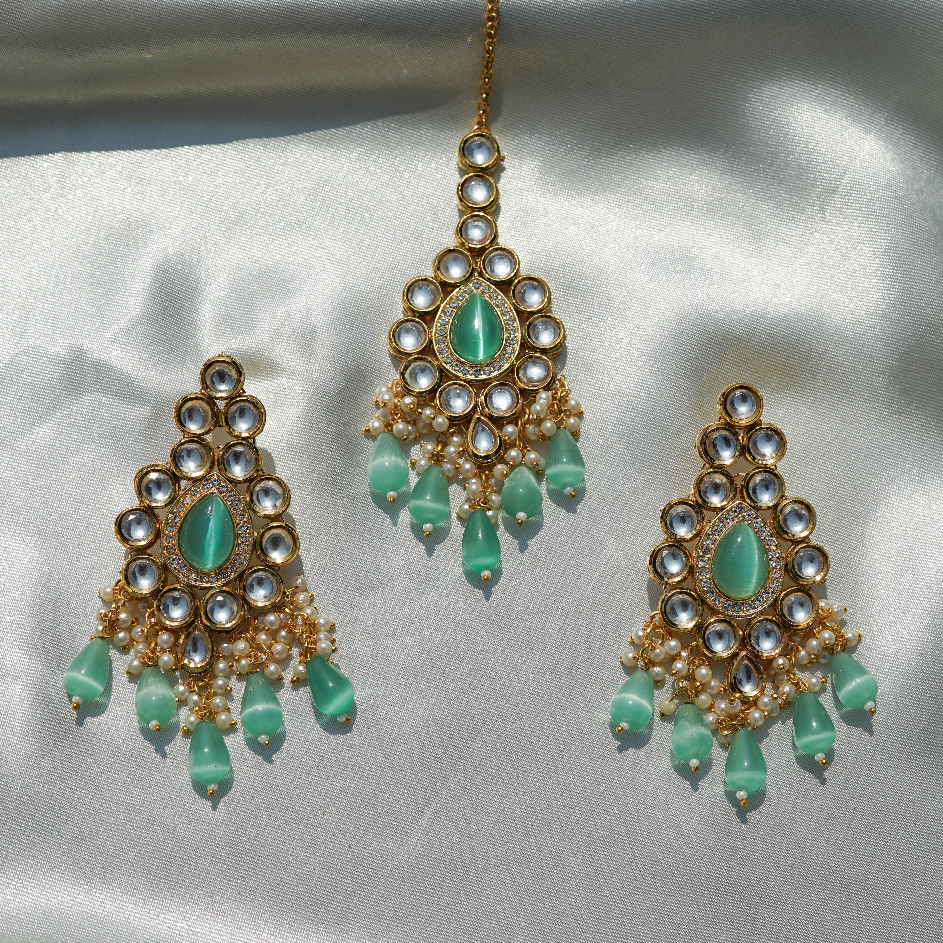 Teal Gemstone Kundan Set