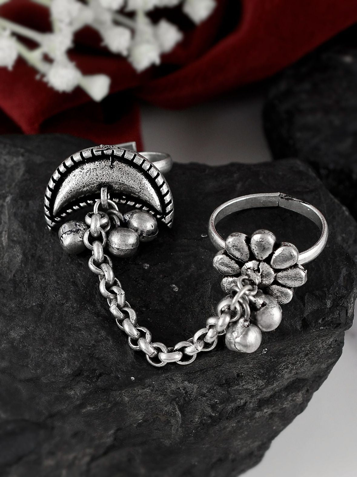 Chandraa Silver Chain Dual Ring