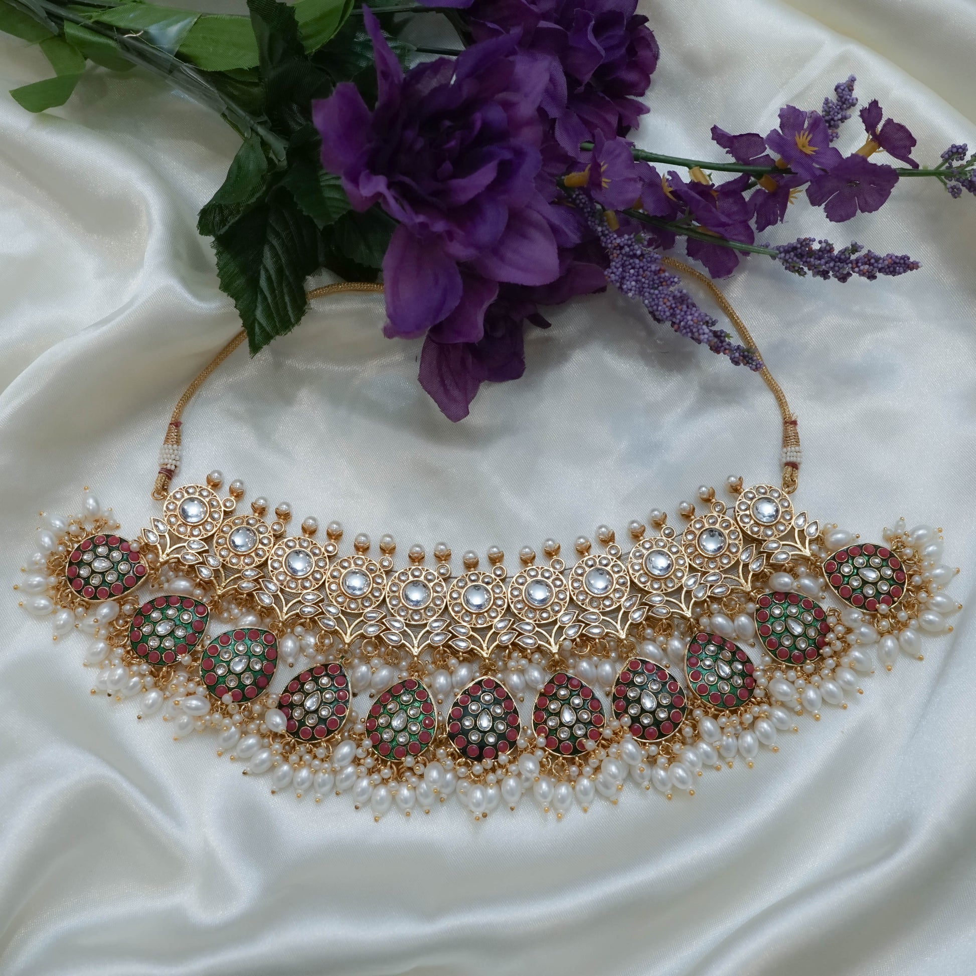 Pearl & Multi Colour Stone Set