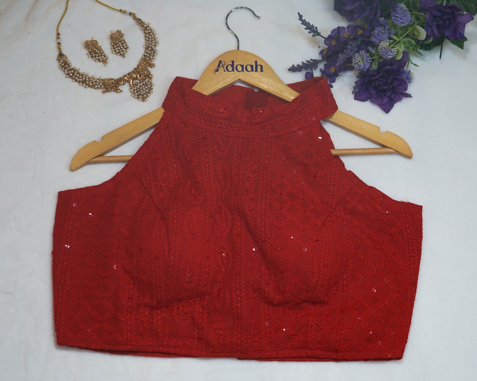 Sequin Embellished Halter Neck Blouse