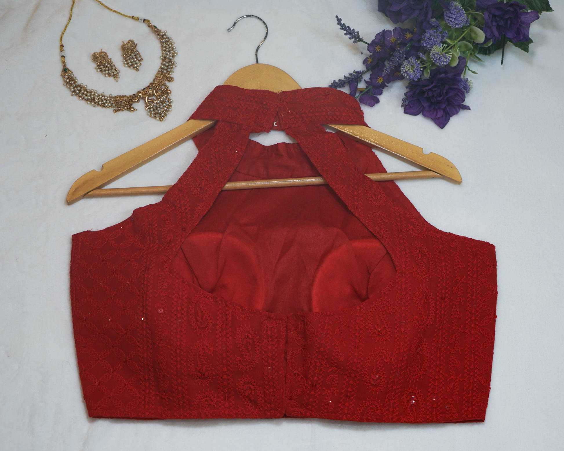 Sequin Embellished Halter Neck Blouse