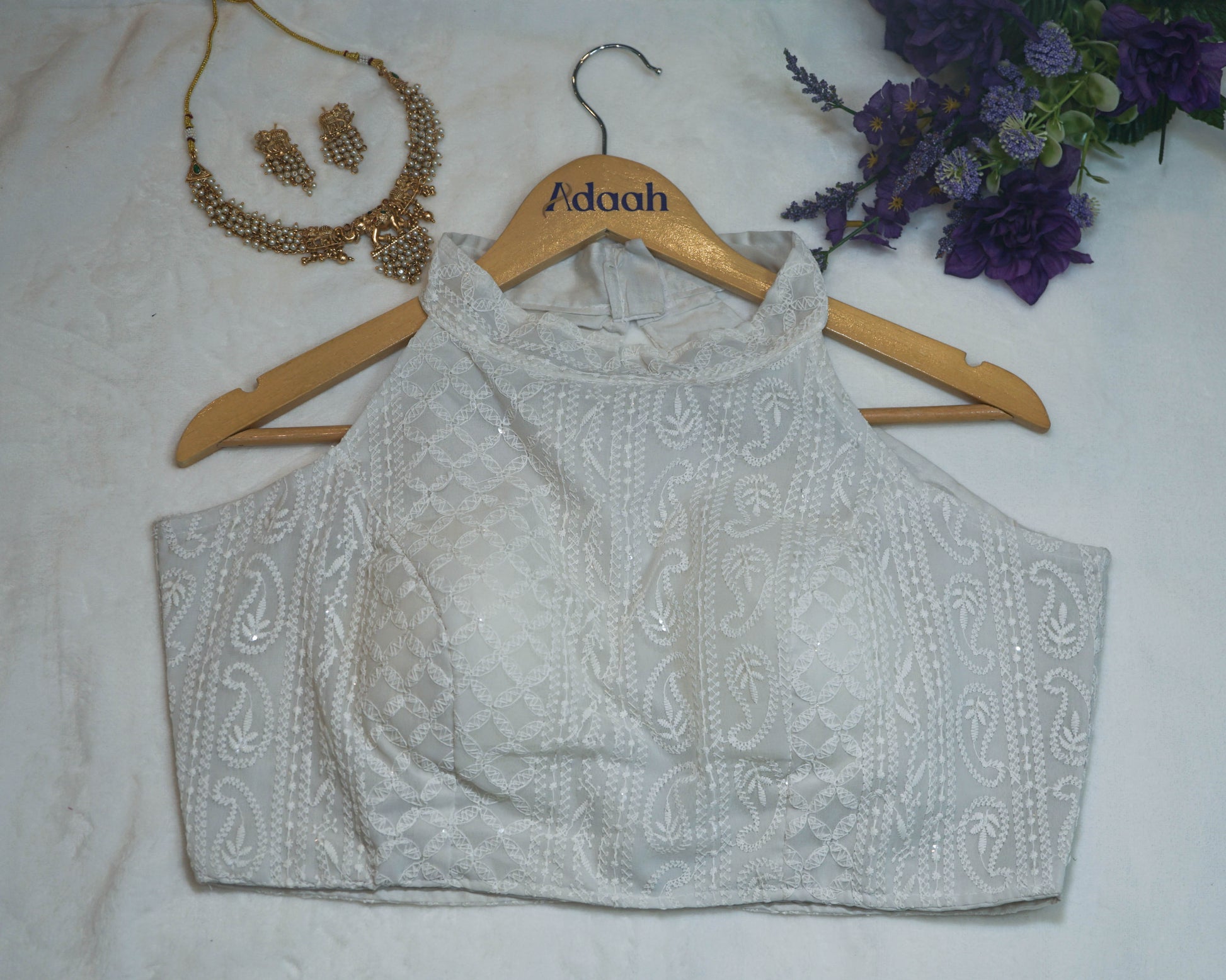 Sequin Embellished Halter Neck Blouse