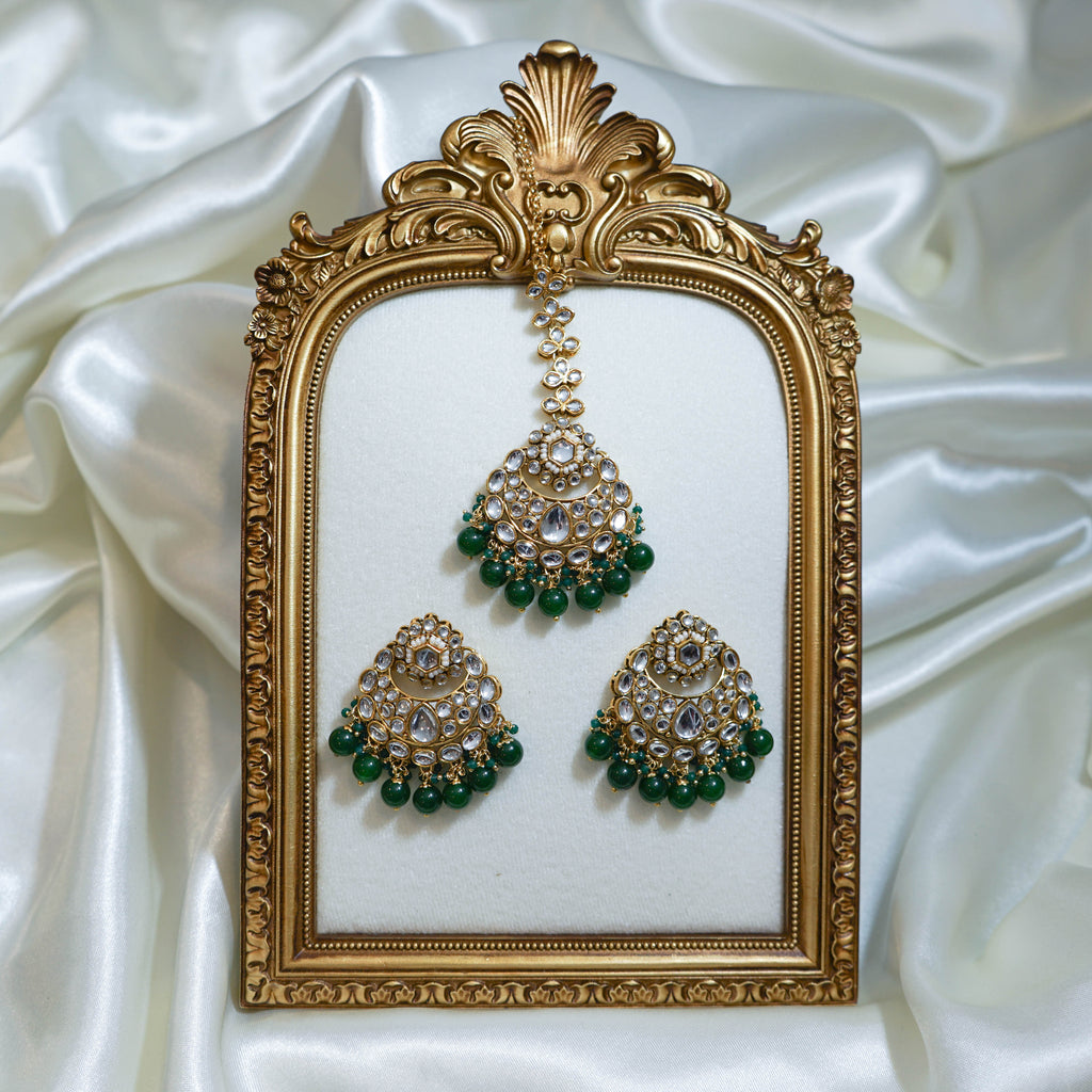 Kundan Beads Tikka & Earrings Set