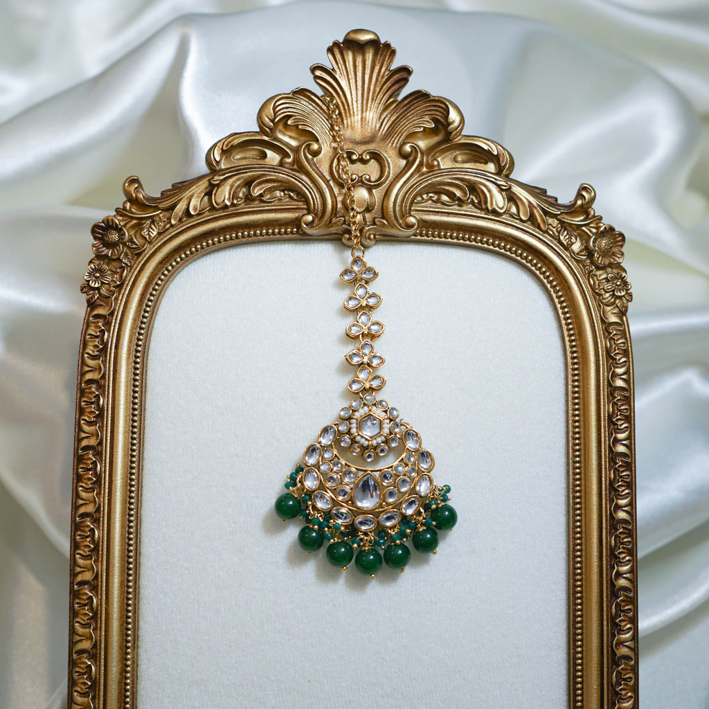 Kundan Beads Tikka & Earrings Set