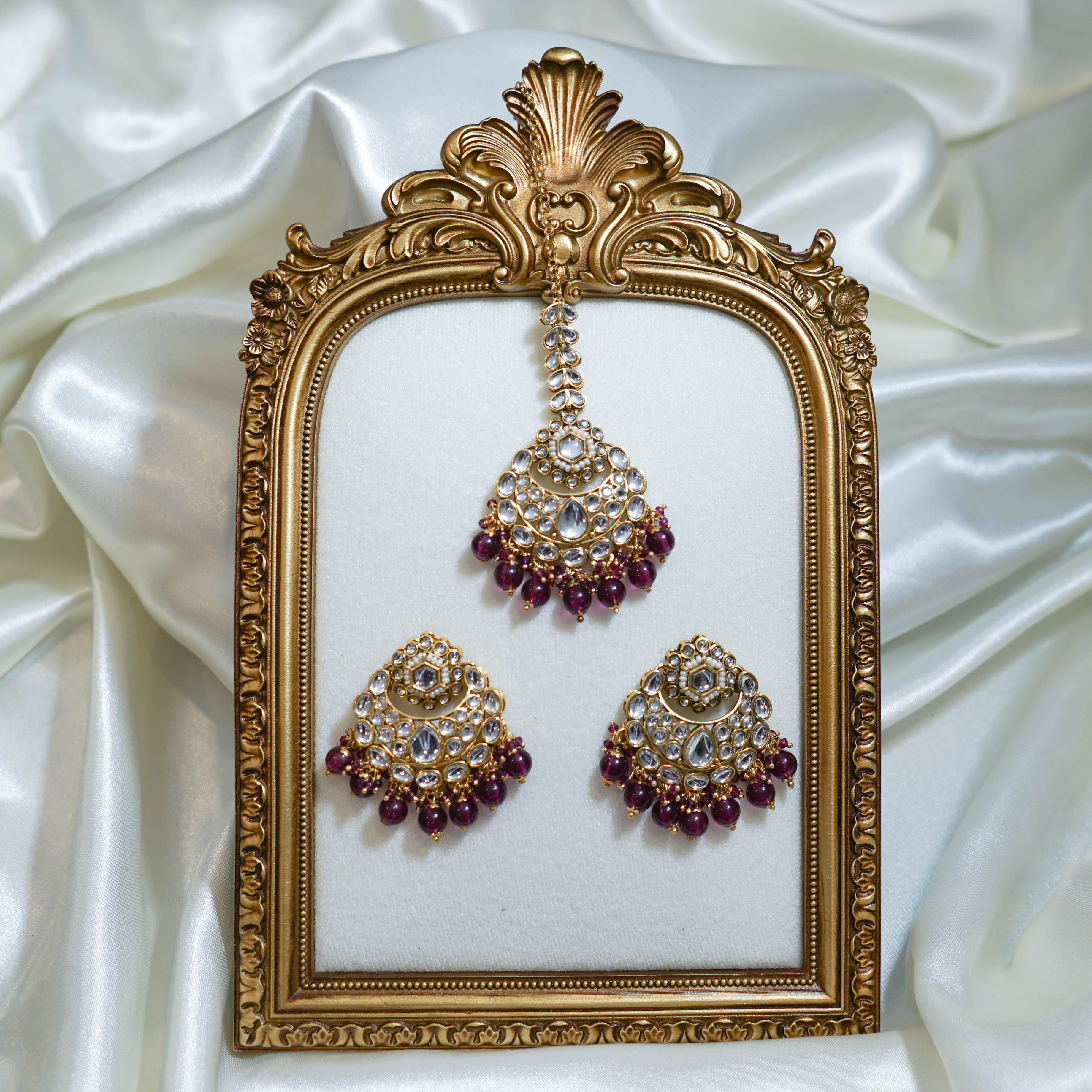 Kundan Beads Tikka & Earrings Set