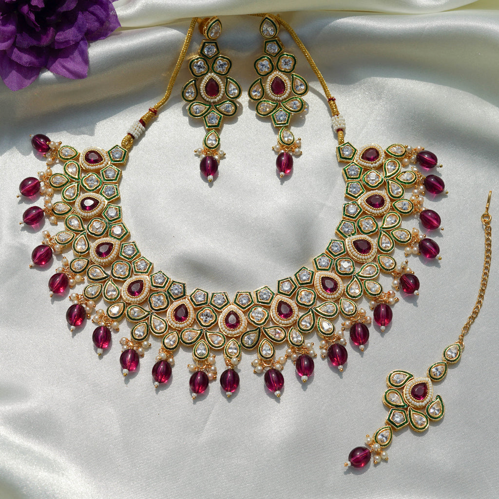Majestic Maroon Kundan Set
