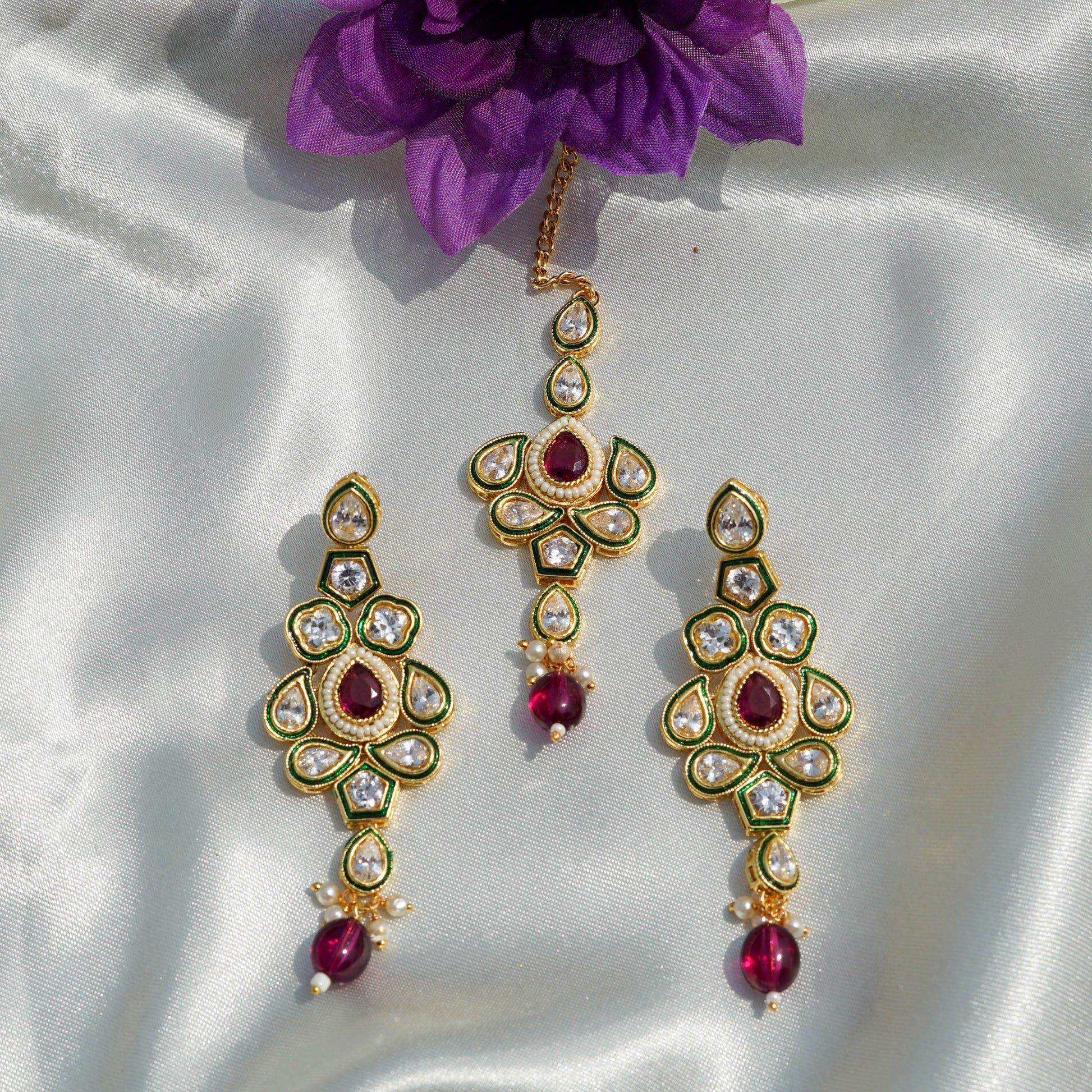 Majestic Maroon Kundan Set