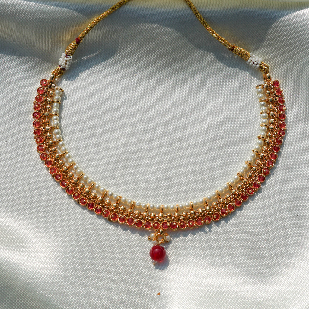 Ruby Petal Pearl Choker Set