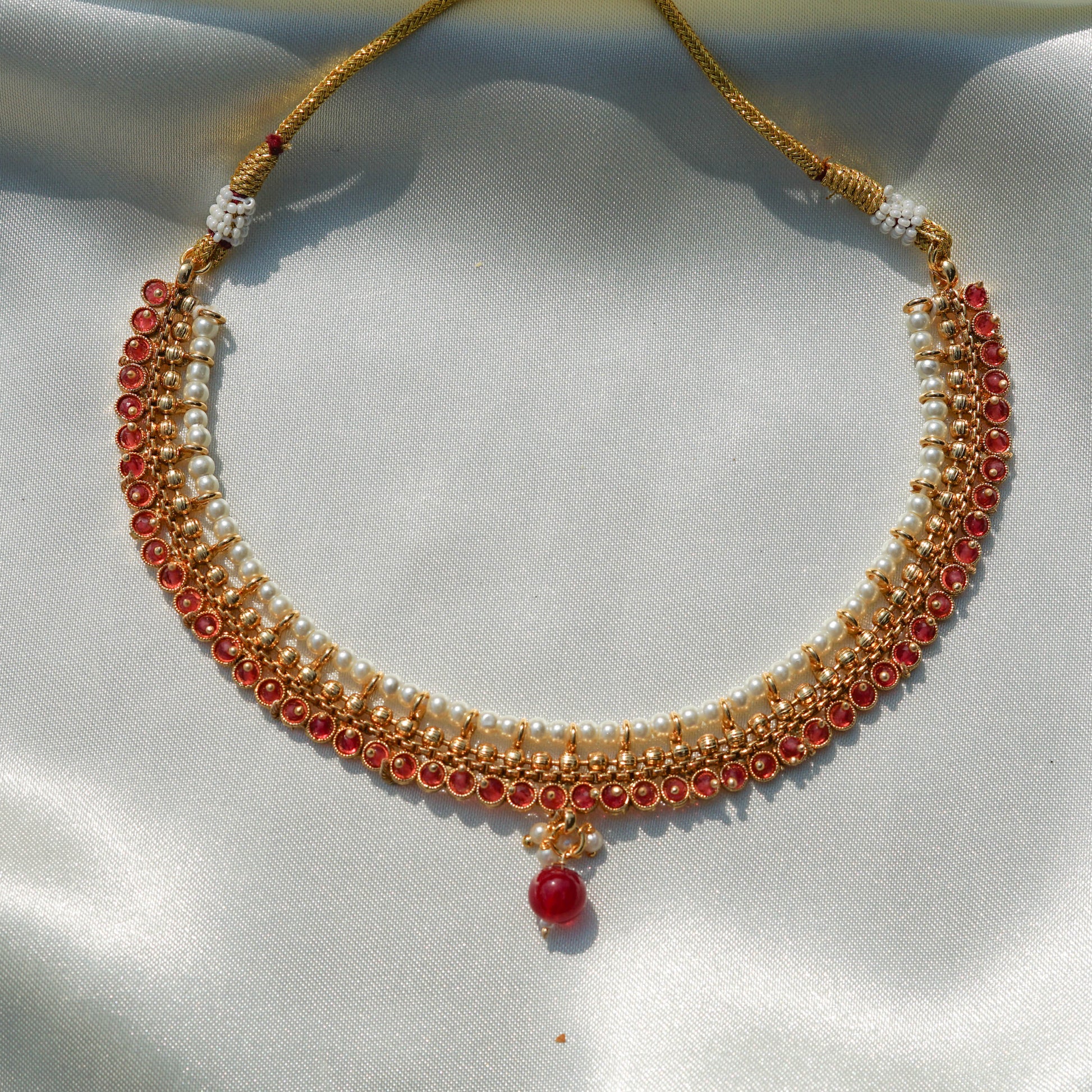 Ruby Petal Pearl Choker Set