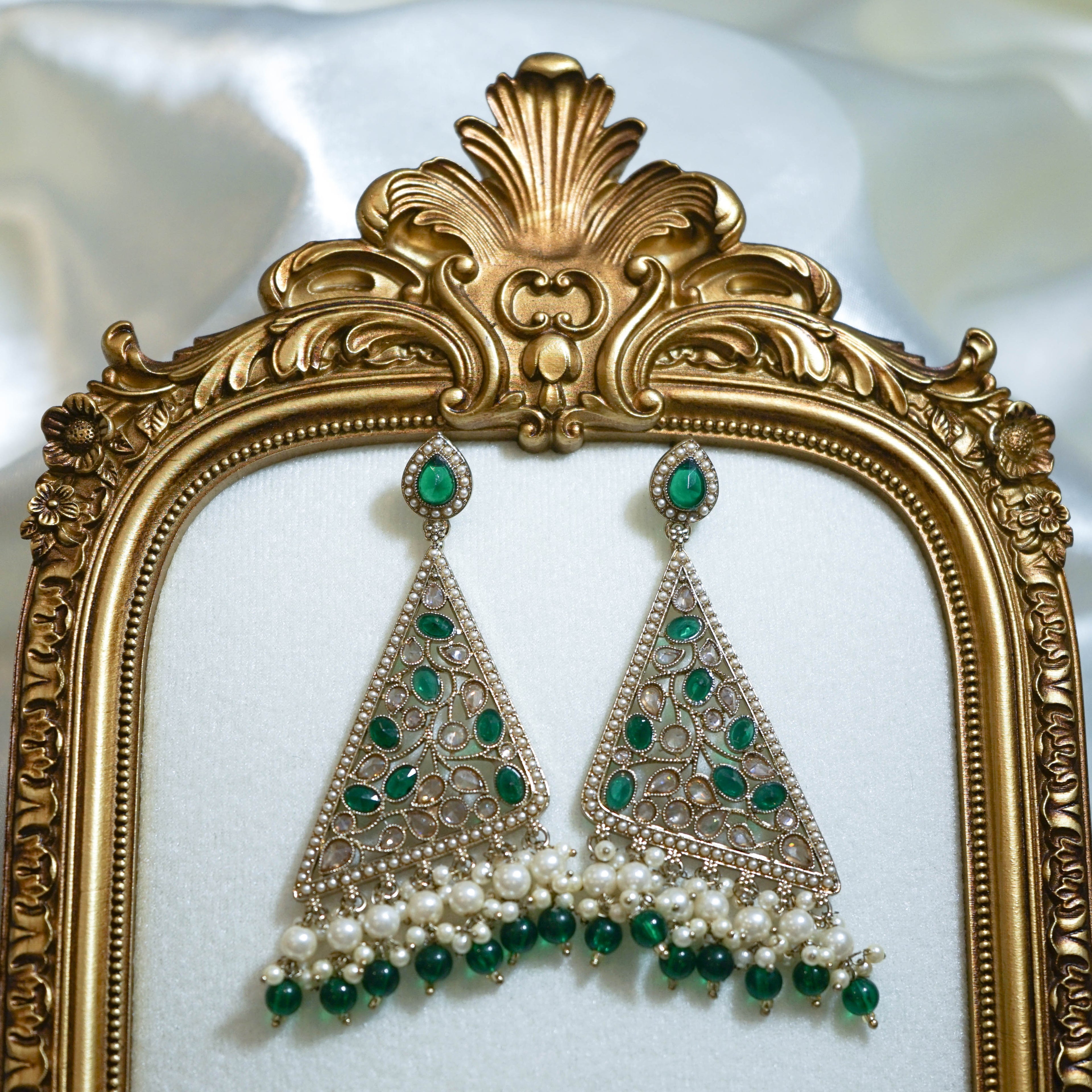 Indian Triangular Polki Earrings