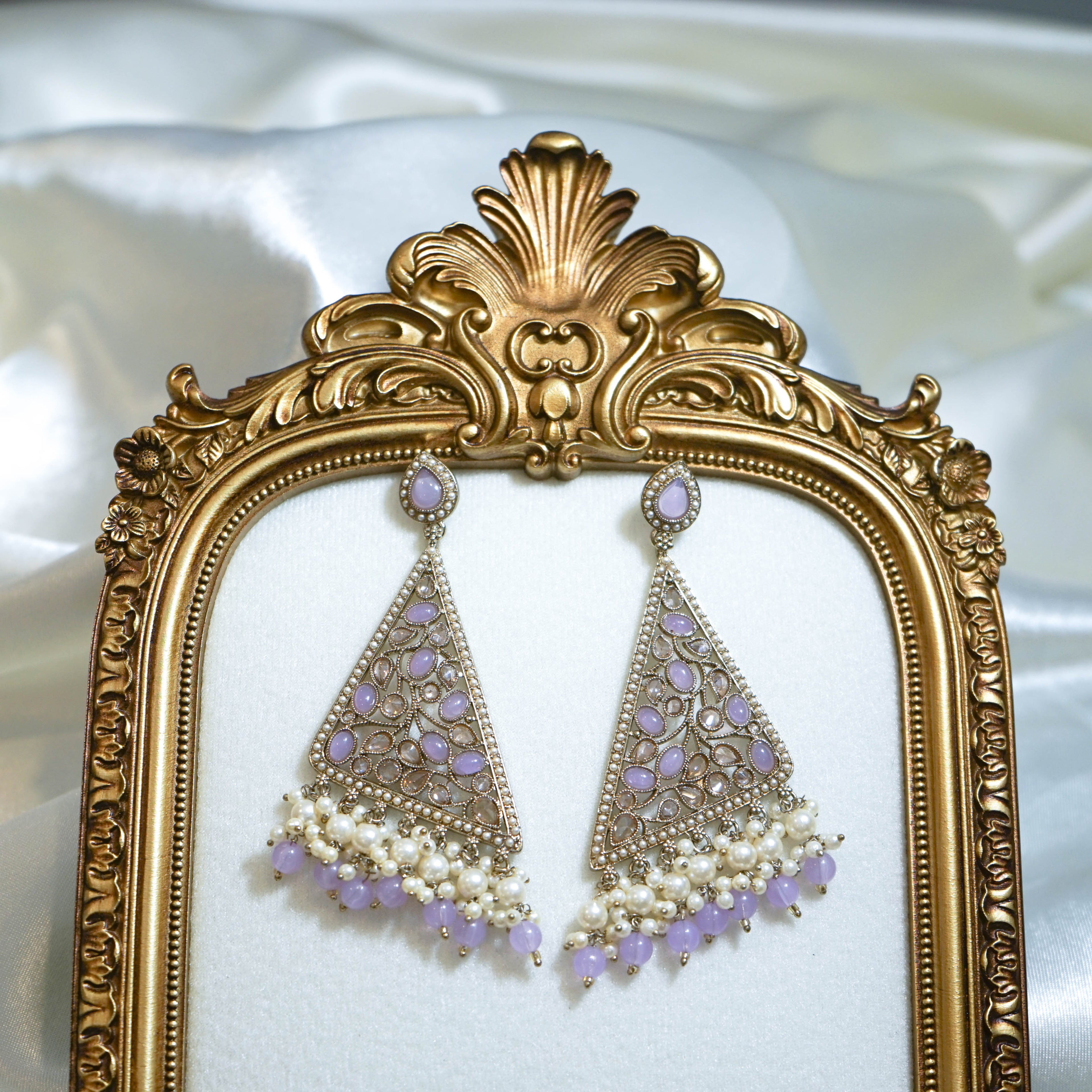 Indian Triangular Polki Earrings