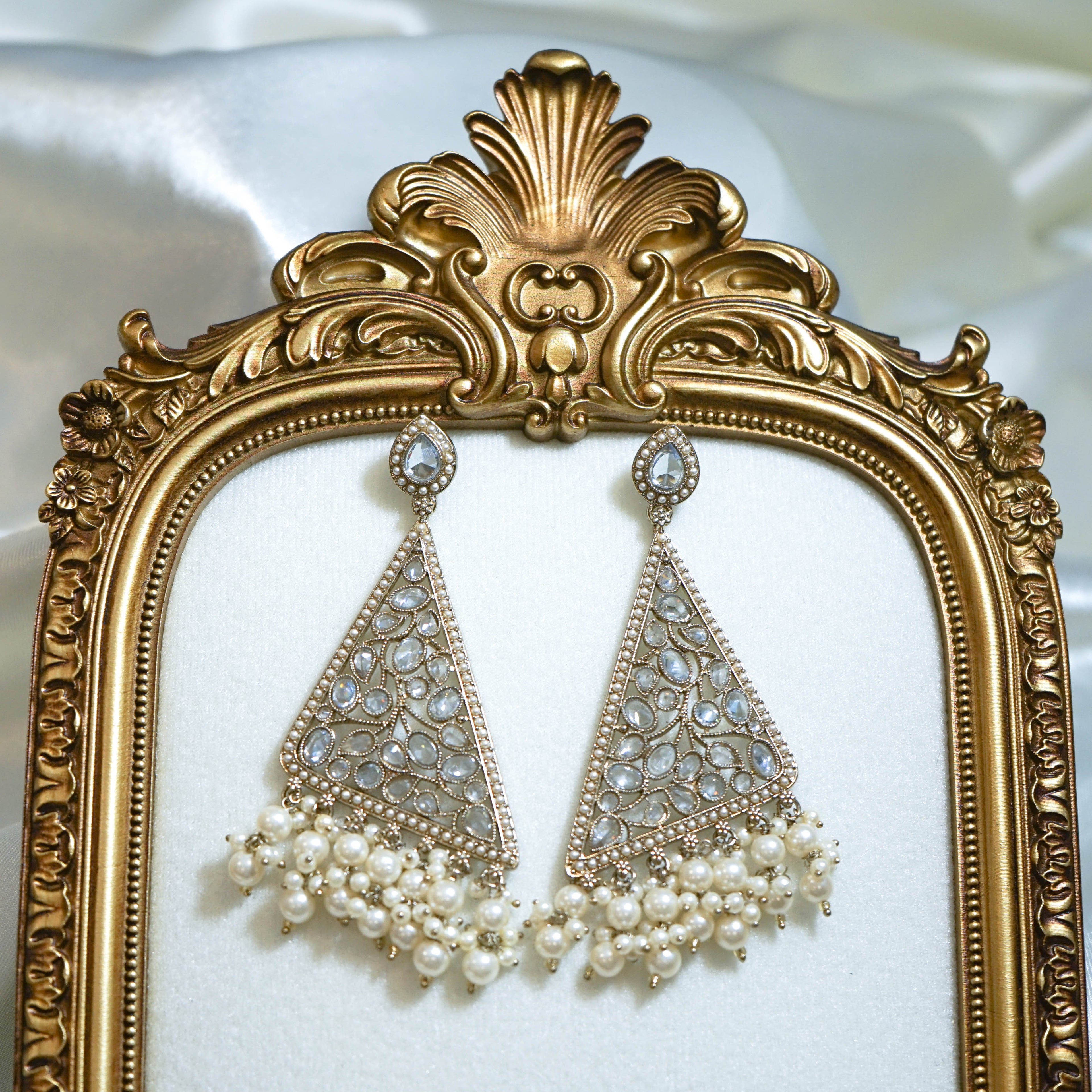 Indian Triangular Polki Earrings