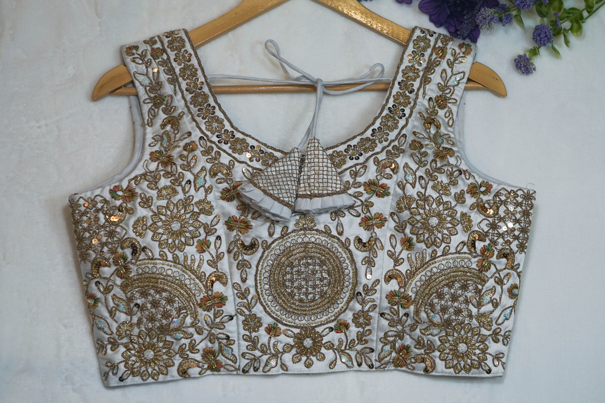 Gold Embroidered Sleeveless Silk Blouse